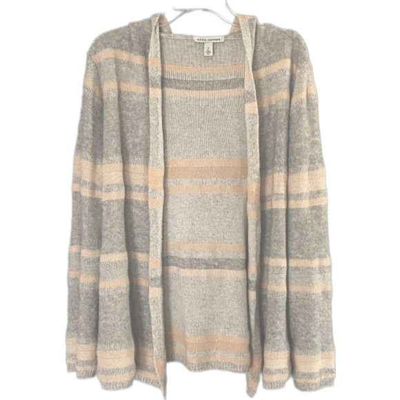 Autumn Cashmere Sweaters - Autumn Cashmere 100% Cashmere Striped Hooded Open-Front Sweater- Size Medium